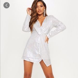 PLT x Hailey Baldwin silver sequin dress